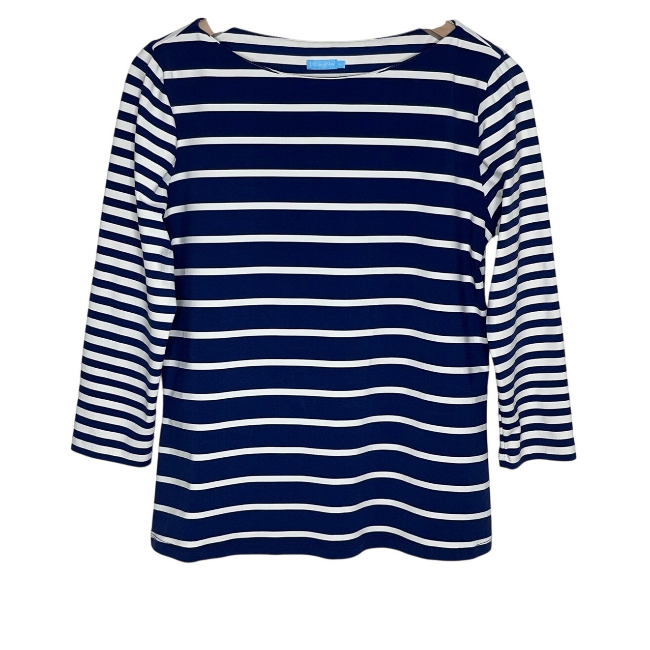 J Mclaughlin Blue White Striped Nautical Top Women’s Medium 3/4 Sleeve Preppy